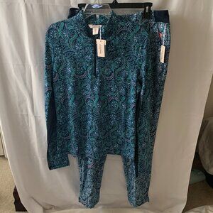 TOMMY BAHAMA Desert Floral Half Zip Top & Matching Pants in Blue Multi Sz LARGE